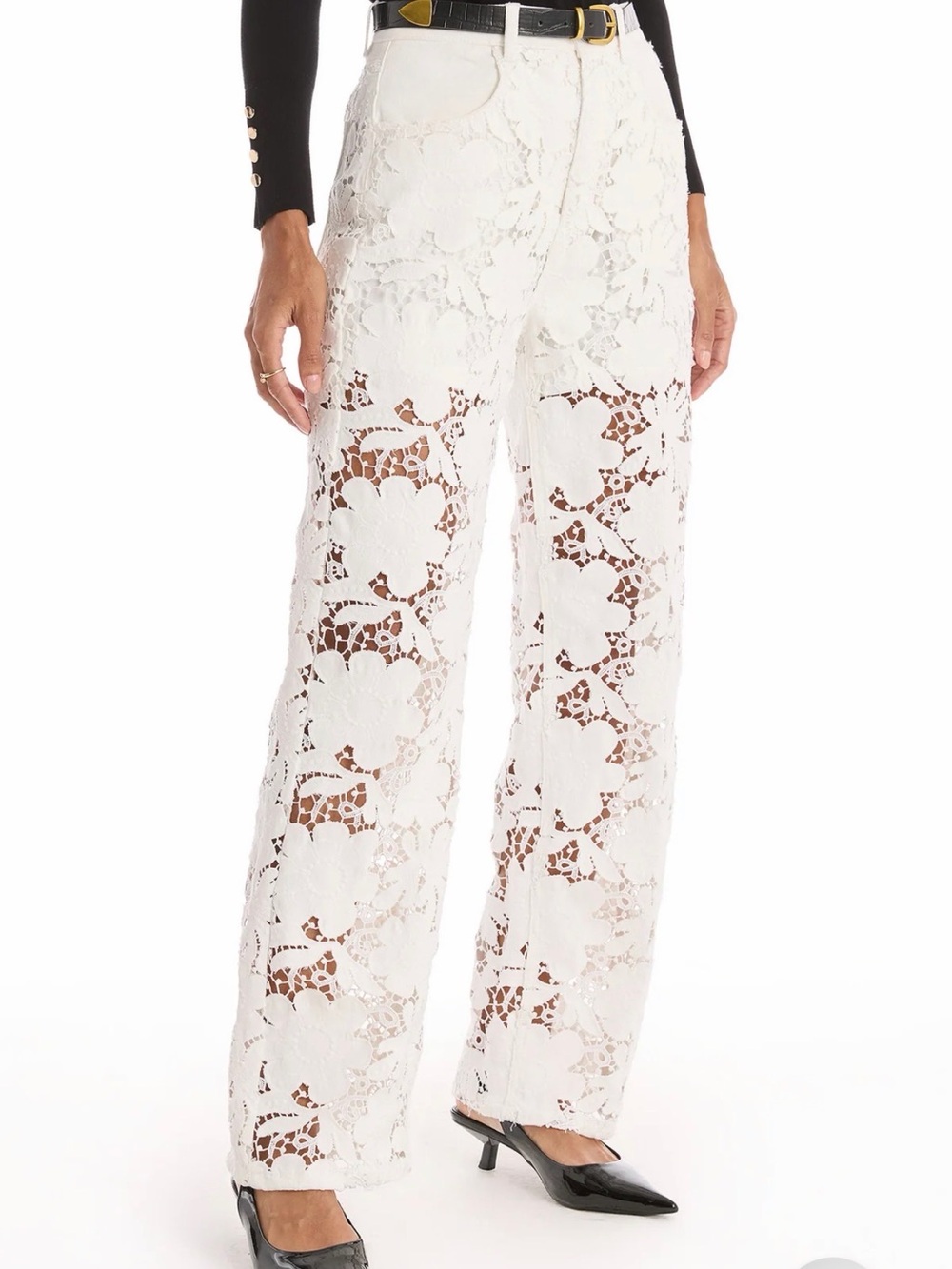 Noli White Floral Lace Wide-Leg Pants